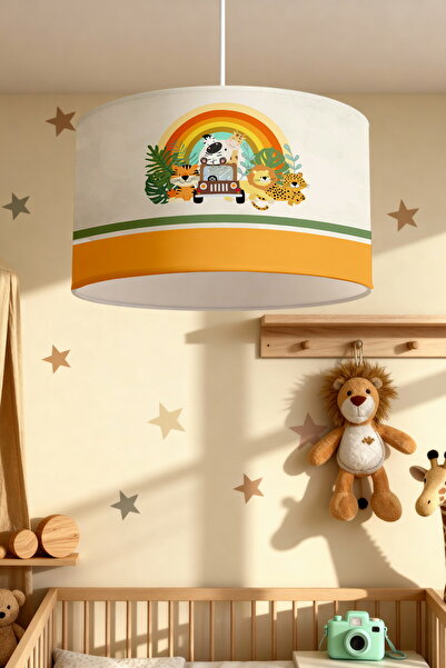 EVPANYA Şeritli Jeep li Gökkuşaklı Safari Desenli Çocuk Odası Avize