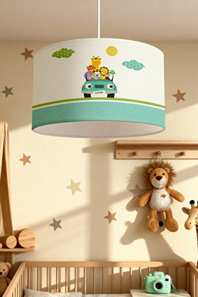 EVPANYA Safari Arabalı Hayvanlar Desenli Çocuk Odası Avize