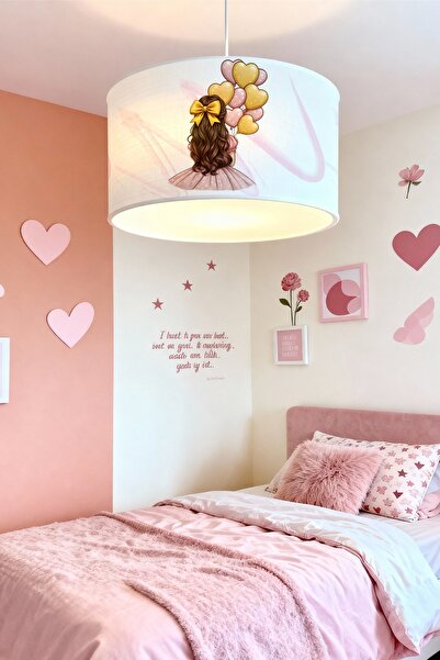 EVPANYA Sarı Kurdeleli Kız Desenli Çocuk Odası Avize