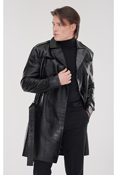 HYPNOTIC HUMAN Timsah Baskılı Deri Trençkot