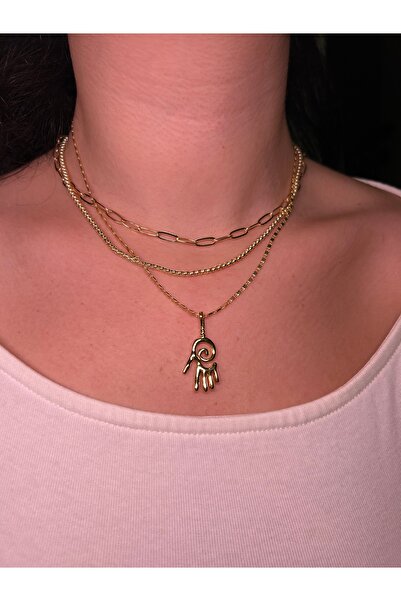 Fiamoss Hand Detailed Lucky Necklace Combination Necklace