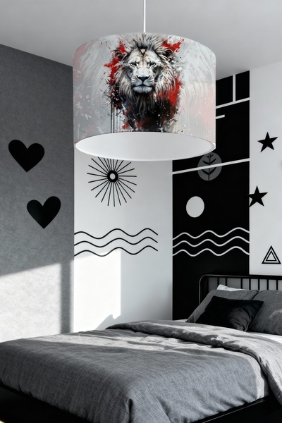 EVPANYA Kırmızı Kral Aslan Desenli Çocuk Odası Avize