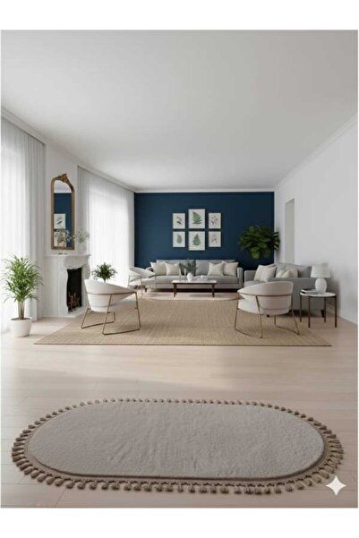 ALTUN CARPET Covor antiderapant pentru dormitor, modern, cu franjuri, cu pompon, oval, colorat, VISION