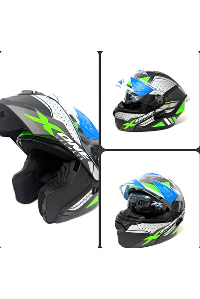 X-One Modular motorcycle helmet -Design Black/Grey cu accente Verde Neon