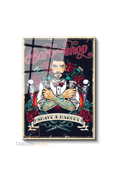 tablonhazır Dikey Cam Tablo Salon Duvar Tablosu Dikey Cam Berber Dukkani Yeni...