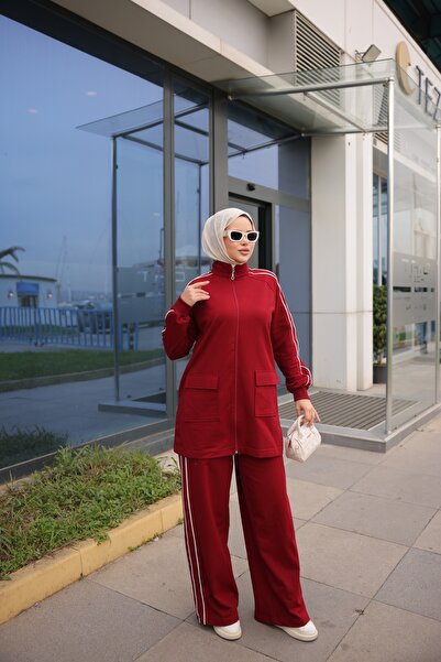 MİMİ Luxury Wear Women's Hijab Tracksuit Set with Zipper & Bottom Top Set