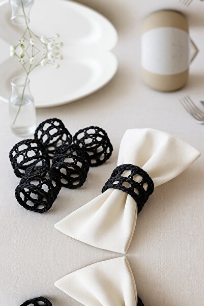 TOM COMPANY Kağıt İp Peçete Yüzüğü Peçete Halkası 6'lı - Siyah