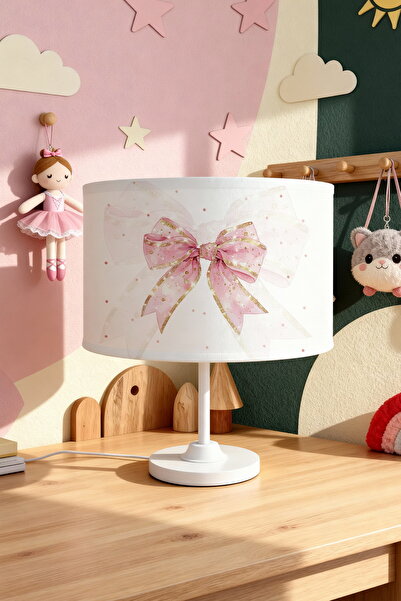 EVPANYA Pembe Simli Puantiyeli Fiyonk Desenli Çocuk Odası Abajur