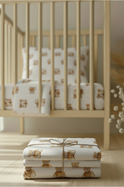 pistore %100 Pamuk Ranforce Lastikli Çarşaf Seti - Ayı Tedy Desenli Park Yatak 70x120 35x45