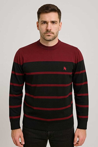 ANATOLIATEKSTILE Men's Crew Neck Sweater – Premium Knit, Striped Pattern, Reg...