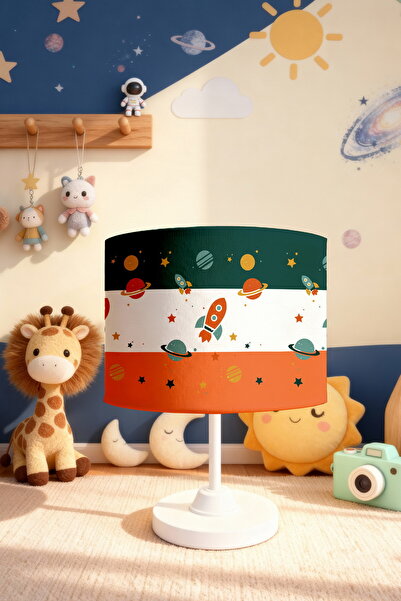 EVPANYA Retro Green Orange Spacecraft Patterned Children's Room Lampshade