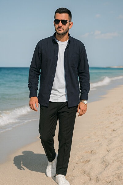 LUXIC CORE Erkek lacivert Klasik Slim Fit Uzun Kollu Pamuk Gömlek – Şık Ofis ...