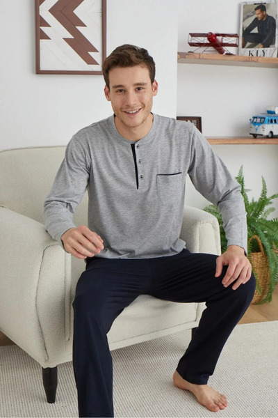 ALFA AKSESUAR 03 Kocabey 9111 Battal Men's Midi Collar Pajamas Set