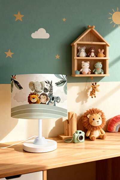 EVPANYA Green Rainbow and Cute Animals Patterned Children's Room Lampshade