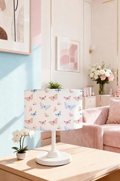 EVPANYA Pink Blue Butterflies Patterned Children's Room Lampshade