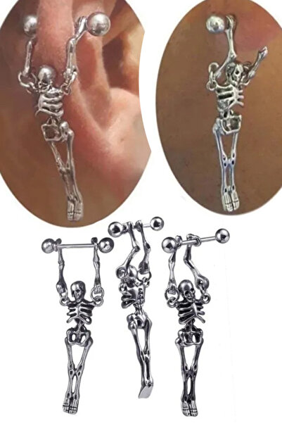 Cadının Dükkanı Gümüş İskelet Figürlü 316L Cerrahi Çelik Helix Auricle Piercing