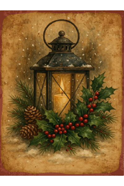 BiveSa Yılbaşı Ve El Feneri Temalı Ahşap Retro Poster