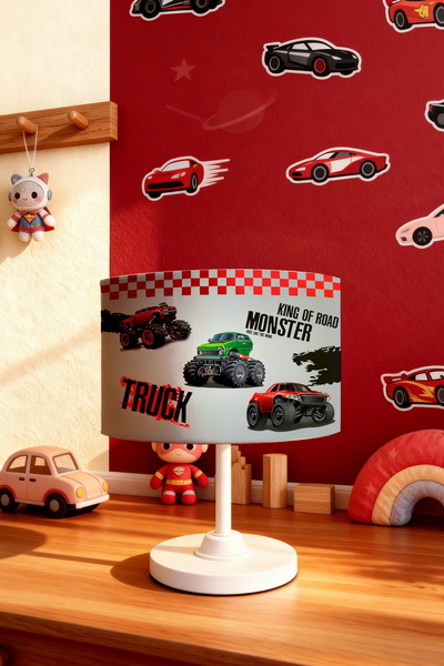 EVPANYA Red Monster Truck Patterned Children's Room Lampshade