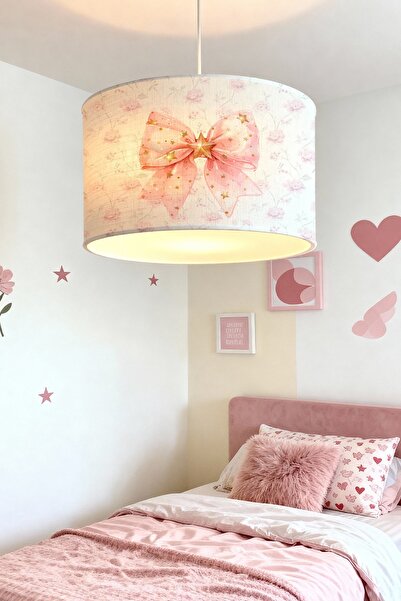 EVPANYA Pembe Çiçekli Yıldızlı Fiyonk Desenli Çocuk Odası Avize
