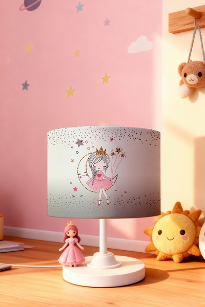 EVPANYA عاكس الضوء لغرفة الأطفال بنمط الأميرة على القمر المرصع بالنجوم باللون...