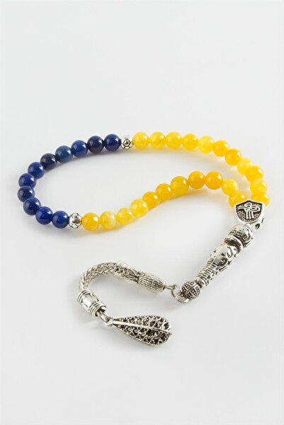 TakÇalıştır سبحة من الحجر الطبيعي باللون الأصفر والأزرق الداكن مقاس 6 مم