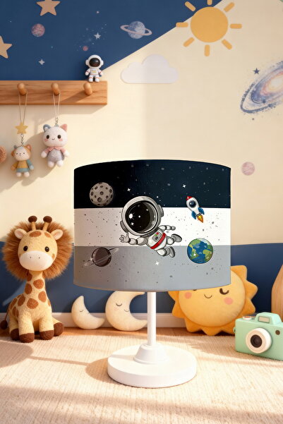 EVPANYA Navy Blue Gray Space and Tiny Astronaut Patterned Children's Room Lam...