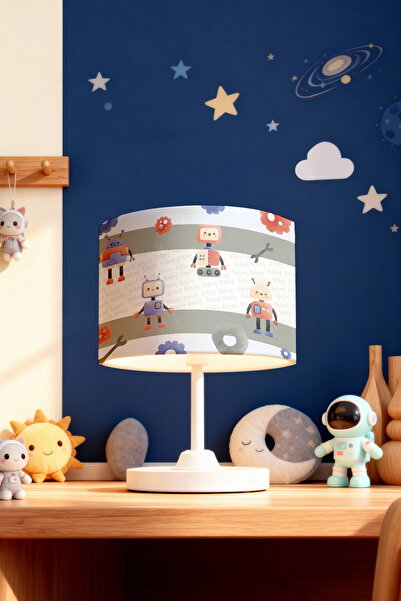 EVPANYA Gray Striped Robot and Friends Patterned Children's Room Lampshade