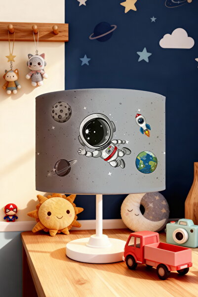 EVPANYA Gray Space and Little Astronaut Patterned Children's Room Lampshade