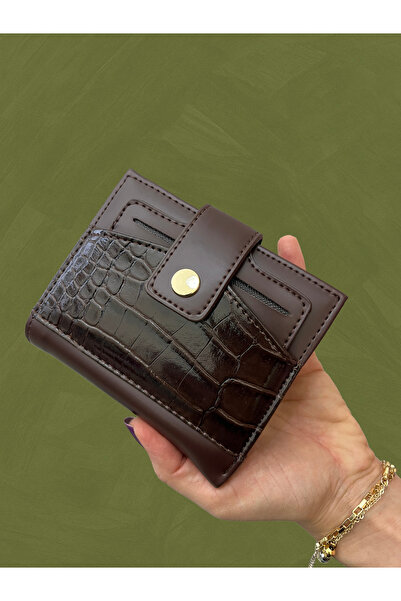 shiny ever Brown Leather Women's Wallet with Crocodile Skin Detail