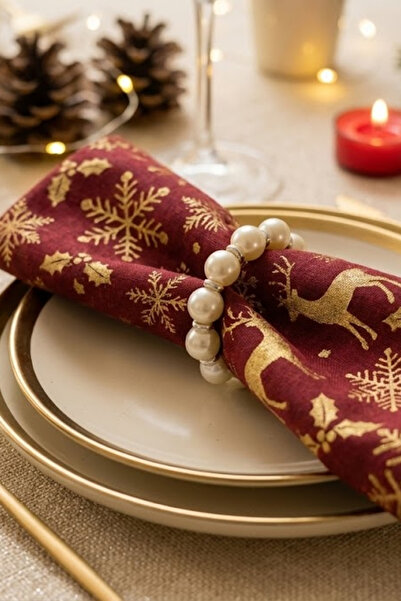 Storizaa 6 قطع من حلقات المناديل المزينة باللؤلؤ، حلقة مناديل، حلقة تقديم الط...