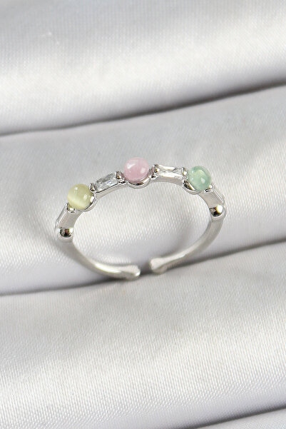 Skygo Brass Row Bead Figured Zircon Stone Silver Color Adjustable Women's Rin...