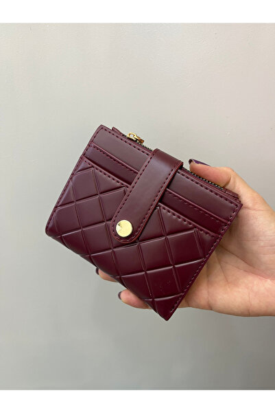 shiny ever Γυναικείο πορτοφόλι από δερμάτινο μπορντό με σχέδιο μπακλαβά