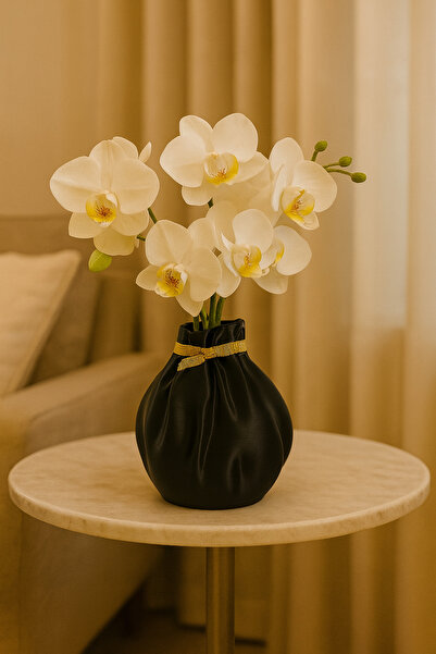 MEAS “Siyah Modern Dekor Vazo – 18 cm | Orkide Uyumlu Tasarım, Premium Masa Ü...