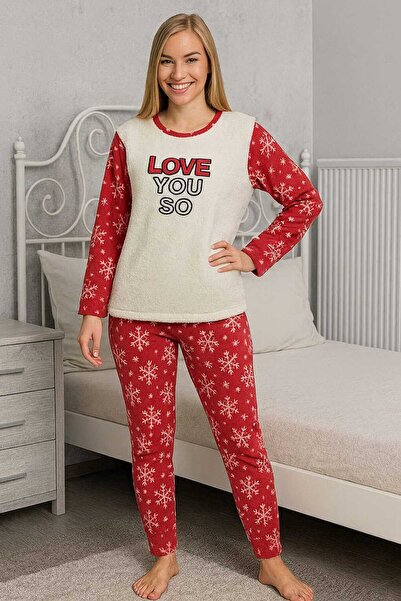 ANATOLIATEKSTILE Women's Warm Fleece Pajamas - Printed Pattern, Blouse + Pant...