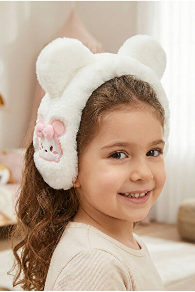PRVT Çocuk Beyaz Tavşan Figürlü Peluş Kulaklık – Yumuşak Kışlık Kulak Isıtıcı