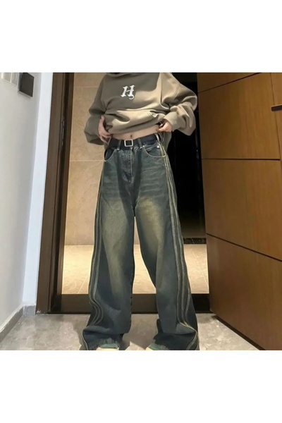 BİLBEC JEANS Yanı Şeritli Yeşil Salaş Baggy Pantolon