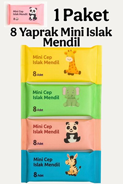 Funny Life 1 Paket 8 Yaprak Mini Islak Mendil Taşınabilir Çanta Okul Boy Cep ...