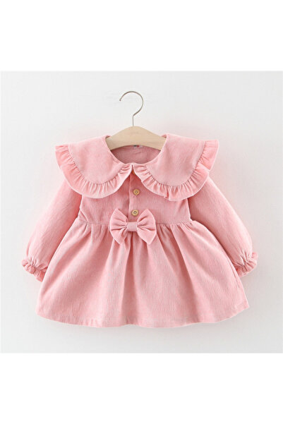 Little Dress Rochie roz cu guler, fundita si nasturi