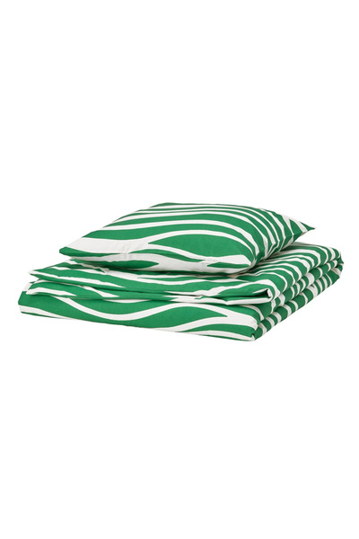 IKEA Portlakmalla Single Duvet Cover Set, Green-White, 150X200/50X60 cm
