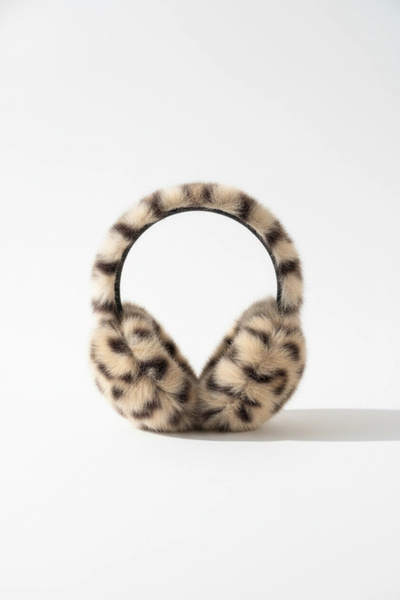 PRVT Kadın Leopar Desenli Yapay Kürk Peluş Kulaklık – Soğuk Geçirmez, Yumuşak Kışlık Kulak Isıtıcı