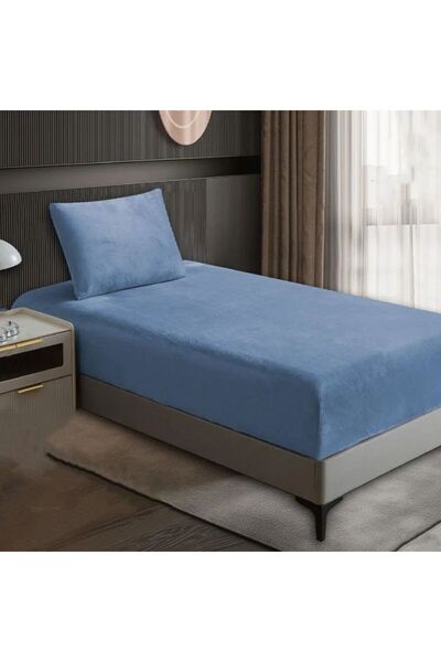 Reiashn Velvet elasticated sheet set, 2 pieces, blue, single and a half size