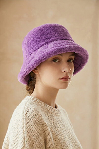 Kapin Mor Peluş Bucket Kova Şapka