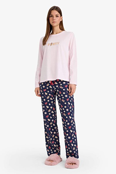 DeFacto New Year Themed Pajama Set Regular Fit Long Sleeve Top Long Bottom G7212Ax25Wn