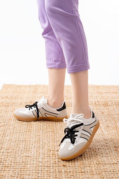 Zerenyus Zri̇n-6005 Premium White Black Lace-Up Thermo Sole Casual Women's Sneaker