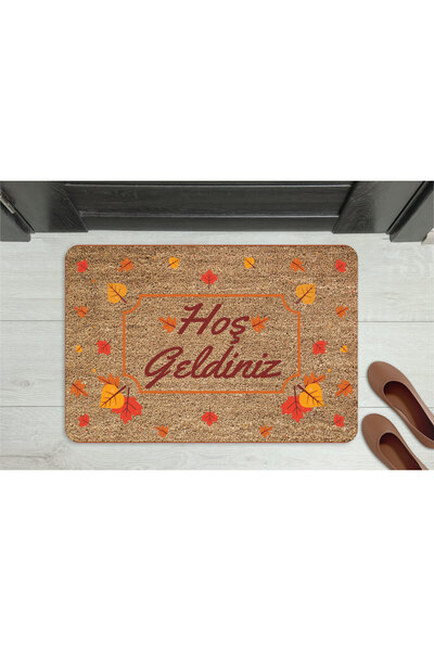 M&H Quality Bine ați venit Covoraș decorativ multifuncțional din lemn cu flori portocalii pentru interior și exterior