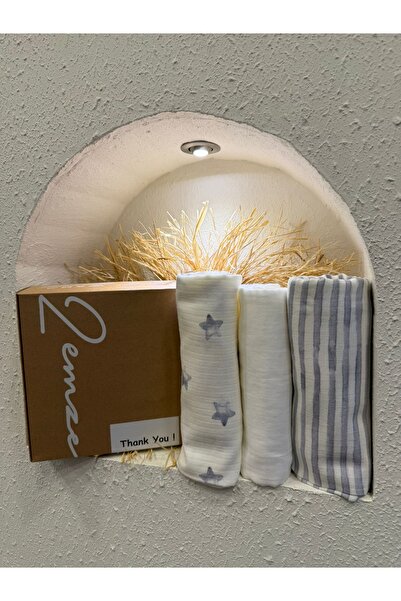 Çok Amaçlı Müslin Örtü 3’lü Set, Müslin Yenidoğan Bebek Battaniyesi, %100 Pamuk Müslin Bez