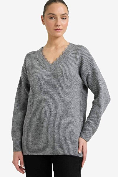 DeFacto Oversized Wide Fit V-Neck Knitwear Sweater G6653Ax25Wn
