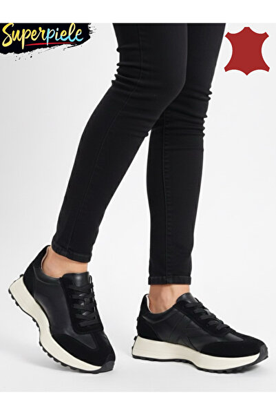 Collection2026 sneakers dama din piele naturală cu talpa groasă si șireturi