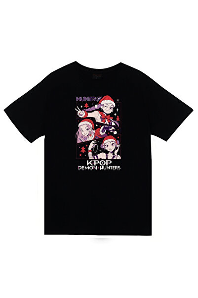 fame-stoned K-Pop Demon Hunters - New Year Printed Unisex 100% Cotton Black T-Shirt