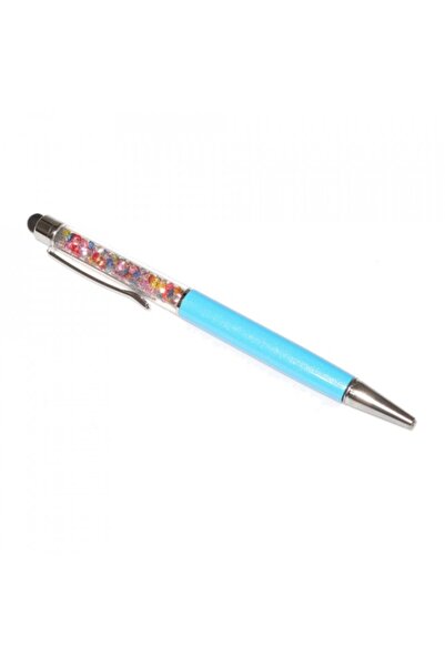 Universal Tablet Stylus touch pen with pen, decorated with mixed crystals, metallic, turquoise
